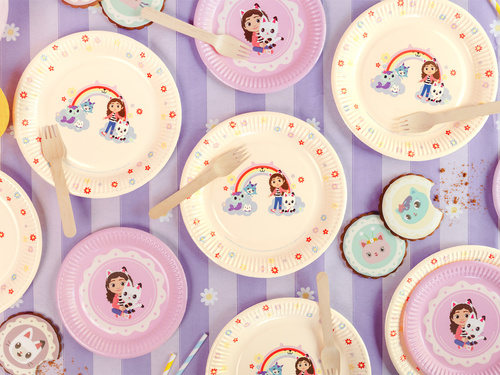 Talerzyki papierowe na urodziny Koci domek Gabi - 23 cm - 6 szt.