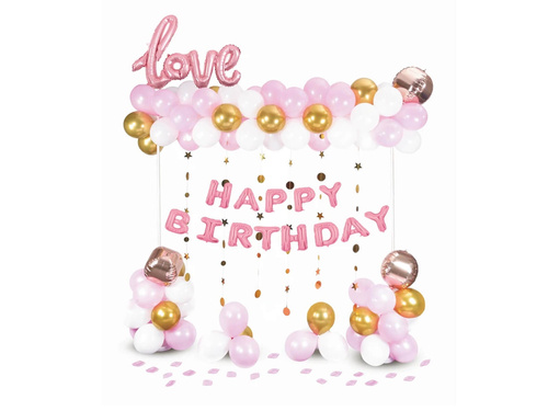 Set of Happy Birthday balloons pink gold - 120 pcs.