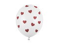 Balony lateksowe białe w czerwone serduszka - 30 cm - 50 szt.