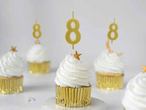 Metallic gold number candle - 8 - eight