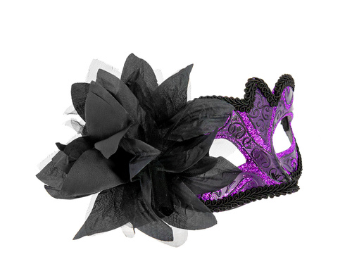 Maska karnawałowa z kwiatem - fioletowa - 1 szt.