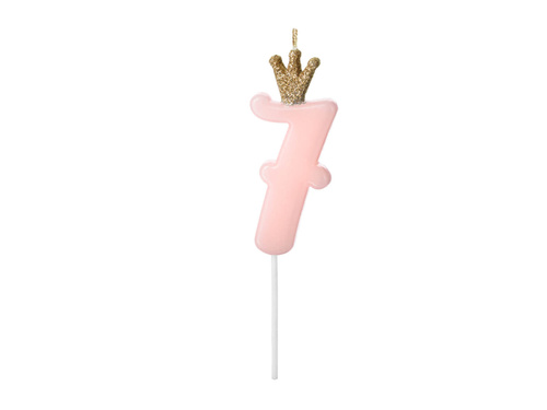 Candle number seven light pink with crown - 7 - 1 piece.