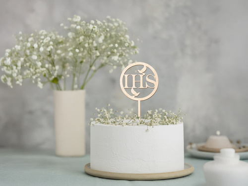 Wooden cake topper IHS First Holy Communion - 1 pc.