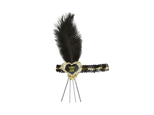 Czarno-złota cekinowa opaska Happy New Year (serce)