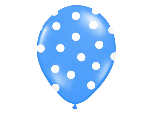 Blue latex balloons with white dots - 30 cm - 6 pcs.