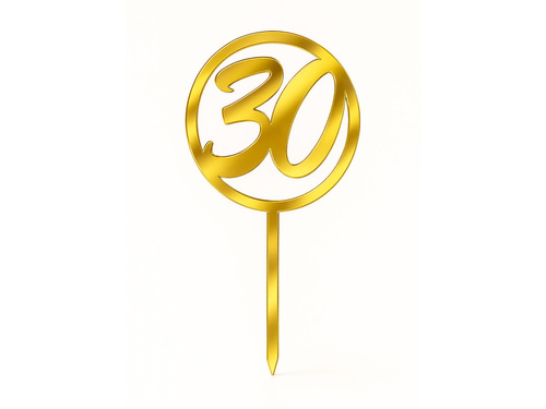 Gold mirrored plexiglass topper for 30th birthday cake