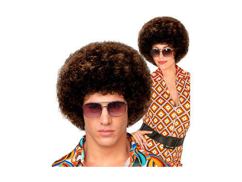 Brązowa peruka afro disco z lat 70.