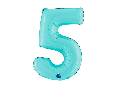 Balon foliowy cyfra 5 pastelowy niebieski - 14" - 1 szt.