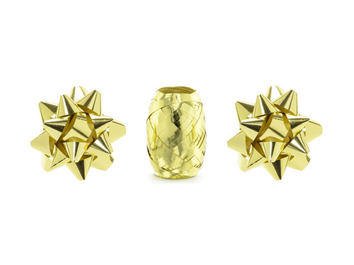 Set of ribbons and decorative rosettes - metallic gold - 3 pcs.