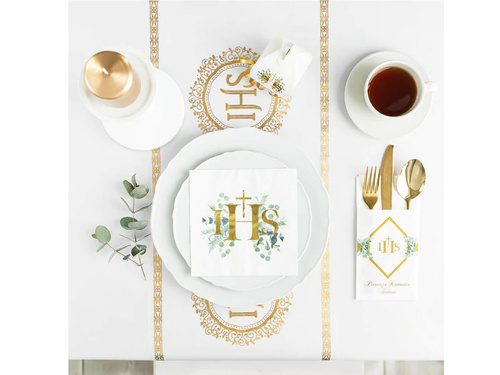 IHS communion napkins with eucalyptus - 33 cm - 10 pcs.