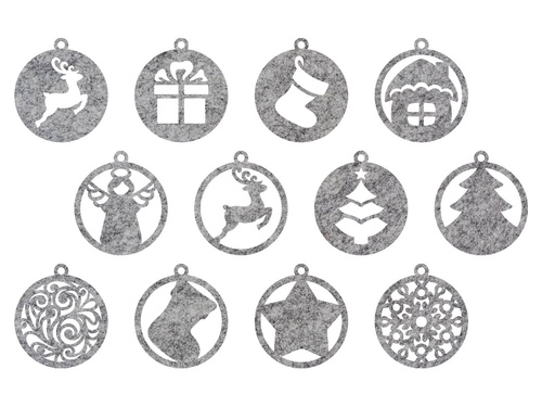 Felt christmas tree hanging decoration - 10 cm - 12 pcs