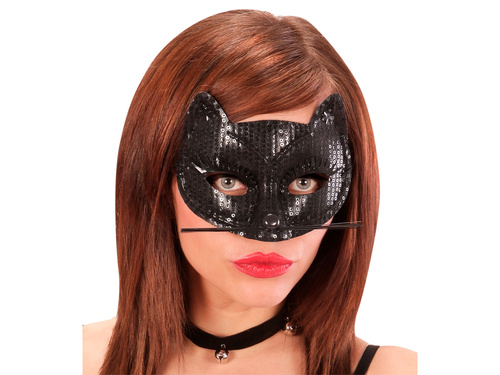 Maska karnawałowa Kot czarny z cekinami - 1 szt.