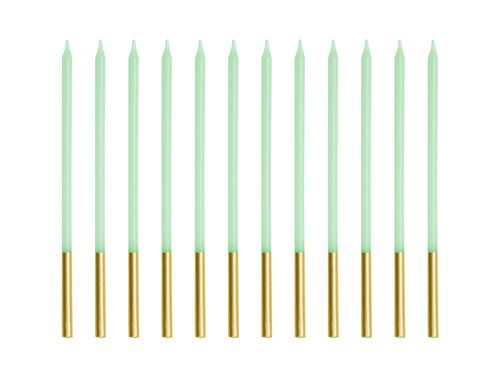 Świeczki urodzinowe zielono-złote - 14 cm - 12 szt.
