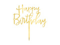 Topper na tort Happy Birthday złoty - 1 szt.