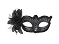 Maska karnawałowa z kwiatem - czarna - 1 szt.