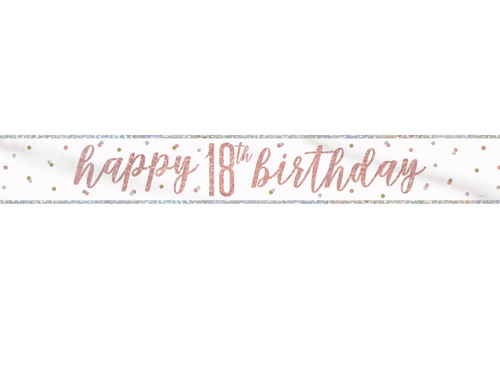 Happy Birthday pink gold banner for 18th birthday - 274 cm - 1 pcs.