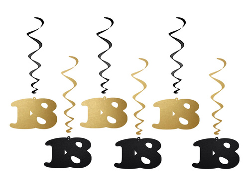 Hanging decoration swirls 18th birthday - 6 pcs.