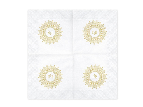 Communion napkins with gold IHS - white - 33x33 - 20 pcs