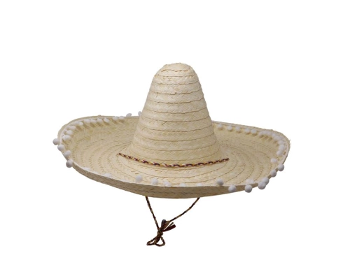 Sombrero meksykańskie słomkowe z pomponikami - 50 cm - 1 szt.