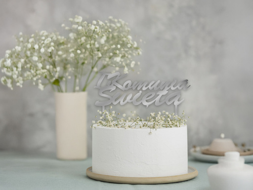 Silver mirrored plexiglass topper for IHS I Communion cake