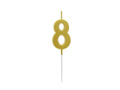 Metallic gold number candle - 8 - eight