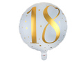 Balon foliowy biały ze złotym nadrukiem - 18tka - 35 cm - 1 szt.