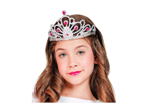 Srebrna tiara z różowymi klejnotami