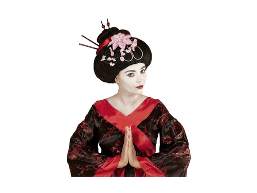 Peruka Geisha z kwiatami i pałeczkami