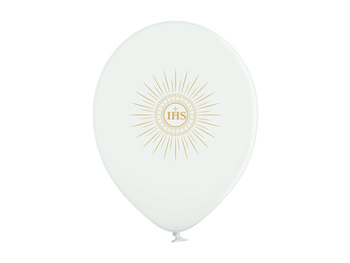 Balony z nadrukiem IHS na Pierwszą Komunię Świętą - bardzo duże - 36 cm - 6 szt.