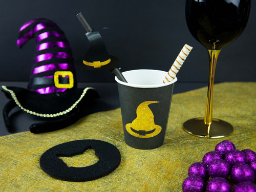 Kubeczki papierowe na Halloween Czarownica i kot - 250 ml - 6 szt.