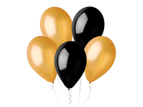 Set of gold and black balloons - 30 cm - 5 pcs.