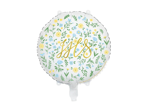 IHS foil balloon with flowers for the First Holy Communion - 35 cm - 1 pc.