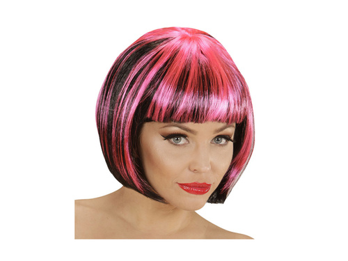 Czarno-różowa peruka z modnymi pasemkami