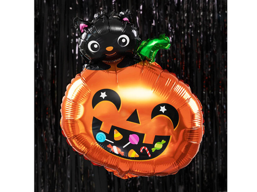 Balon foliowy Dynia i kot na Halloween - 65 x 51 cm - 1 szt.