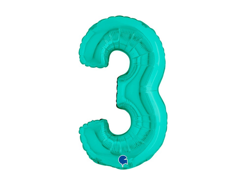 Balon foliowy cyfra 3 turkusowy - 14" - 1 szt.