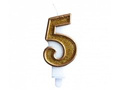 Number candle with gold border and gold glitter - 5 - 1 piece.