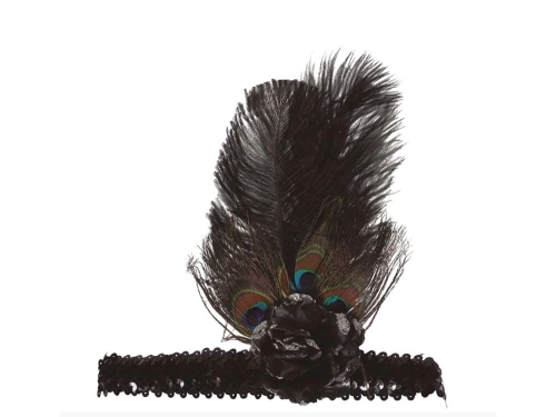 Black Headband Retro with feathers - 1 pc