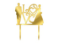 Gold mirrored plexiglass topper for Love cake with bride and groom - 16.5 cm