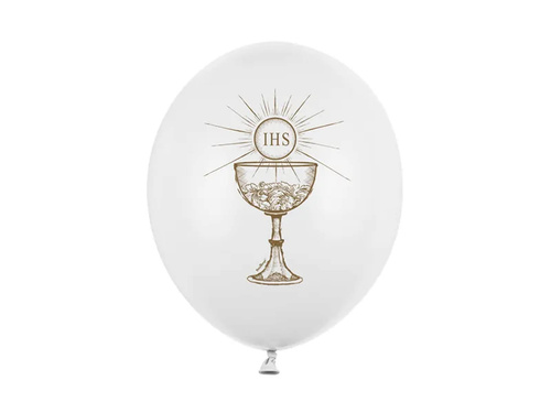 Balloons with gold print IHS Holy Communion - white - 37 cm - 6 pcs.