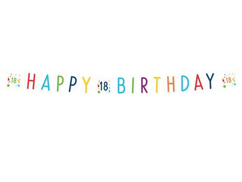 Happy Birthday banner for eighteenth Confetti - 180 cm - 1 pcs.