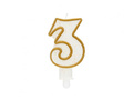 Number candle with gold border and glitter - 3 - 1 piece.