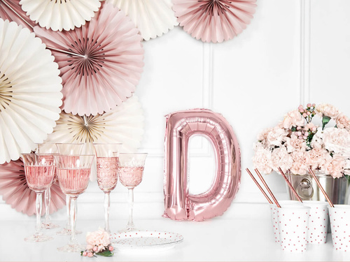 Foil balloon letter "D" pink and gold - 35 cm