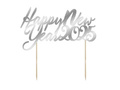 Topper papierowy srebrny na tort Happy New Year 2025