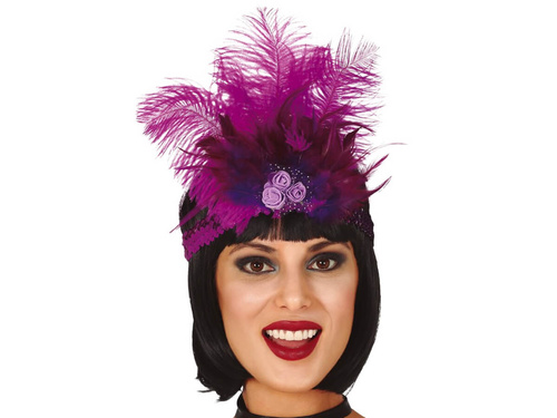 Fuchsia Headband Retro with feathers - 1 pc