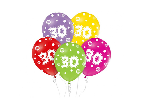 Latex balloons with the number 30 - mix - 30 cm - 5 pcs.