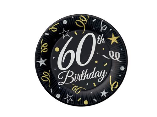 Sixtyth birthday plates black - 18 cm - 6 pcs.