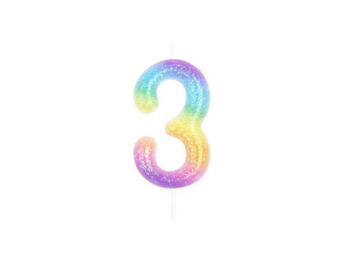Colorful ombre number candle - 3 - three