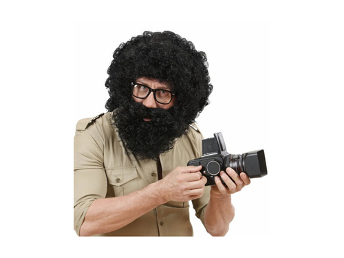 Czarna peruka Knecht Ruprecht z brodą