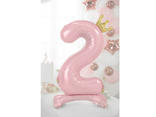 Foil balloon standing number 2 pink with crown - 84 cm - 1 pc.