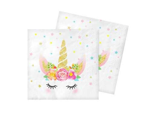 Birthday napkins Floral Unicorn - 33 cm - 20 pcs.